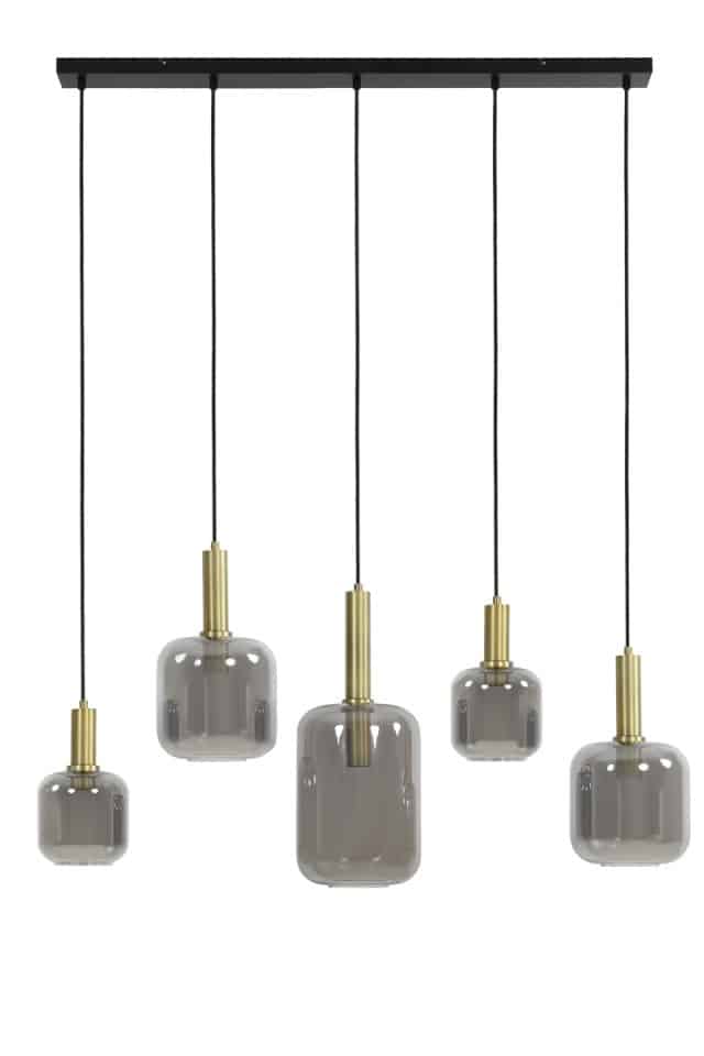 Hanging Lamp 5l 110x22x32 Cm Lekar Ant Bronze Smoked Glass