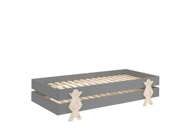 Deze Modulo Combinatie Bestaat Uit 2 Grijze Modulo Bedden 90 X 200 Cm Met Massieve Poten In De Vorm Van Een Smiley