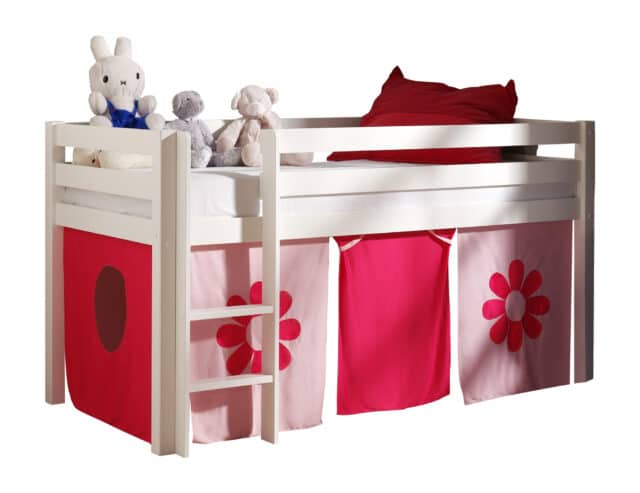 Deze Pino Combinatie Bestaat Uit Een Witte Pino Hoogslaper En Een Speelgordijn Pink Flower