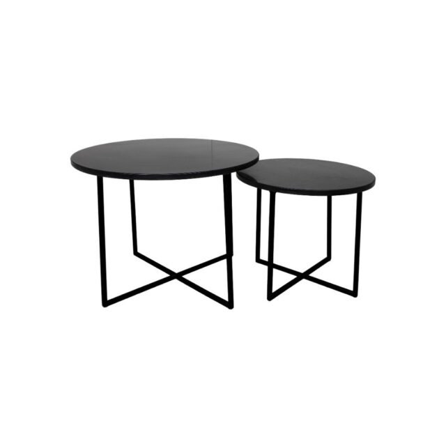 Hsm Collection Ronde Bijzettafel S 2 61 215 45 46 215 39 Zwart Marmer Metaal