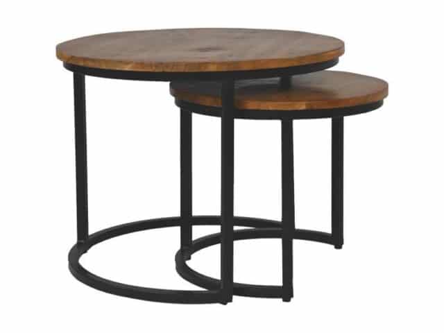 Hsm Collection Ronde Bijzettafel Ronin S 2 70 215 46 55 215 40 Bruin Zwart Mango Metaal
