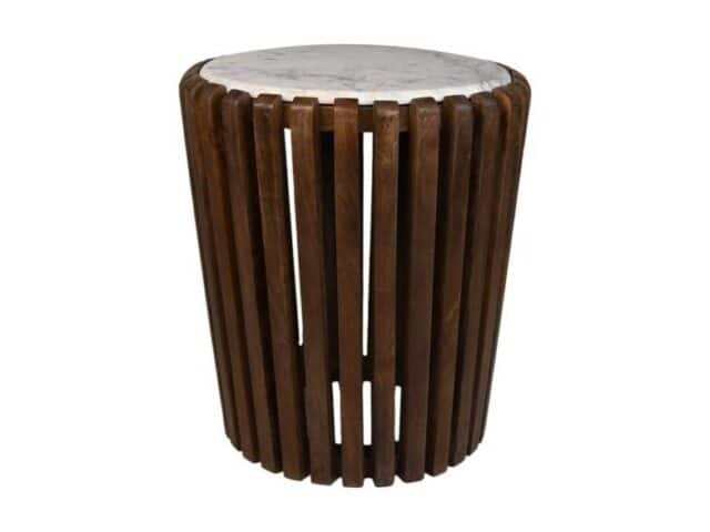 Hsm Collection Ronde Bijzettafel 45 215 50 Bruin Wit Mango Marmer