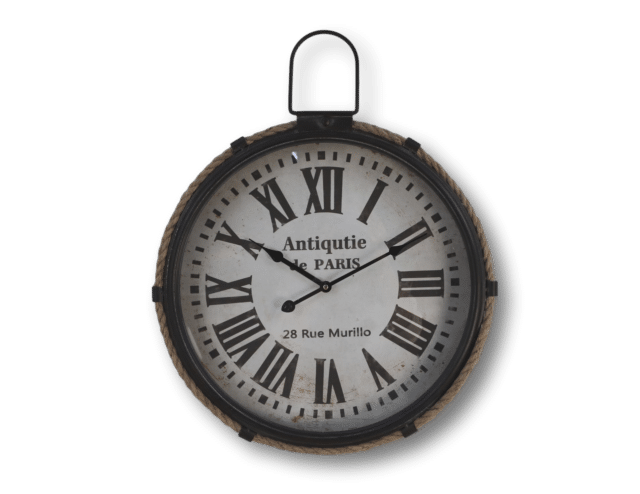 Hsm Collection Wandklok Met Touw 47 215 7 Zwart Naturel Metaal Touw
