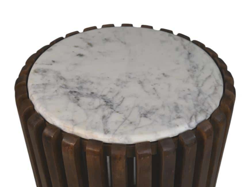 Hsm Collection Ronde Bijzettafel 45 215 50 Bruin Wit Mango Marmer
