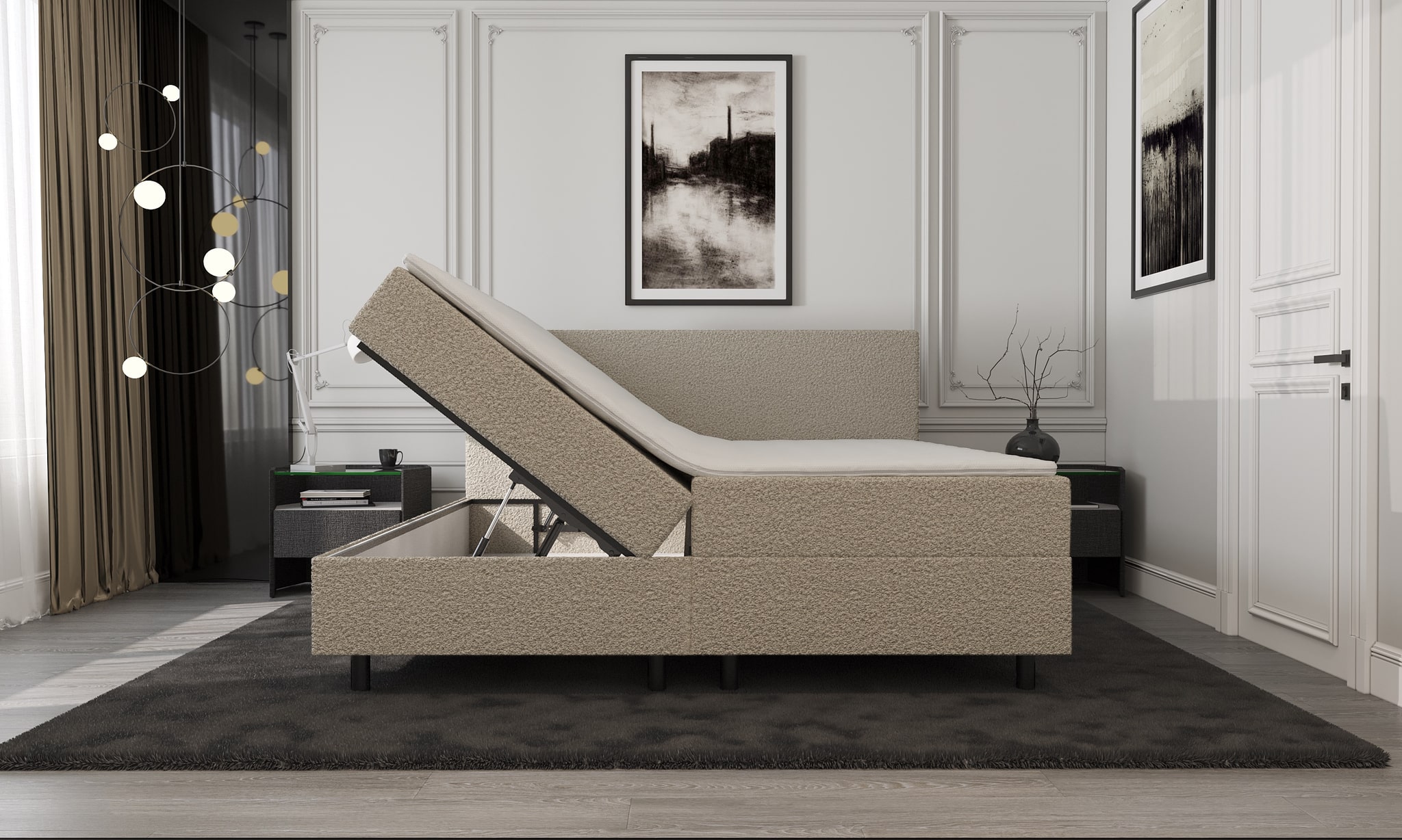 Mrgenn Opberg Boxspring Boucl Beige 140 215 200