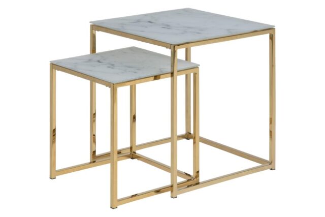Bijzettafels Alisma 8211 Goudkleurig Chroom 8211 Helder Wit Marmer