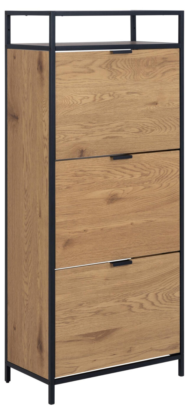 Schoenenkast Seaford 8211 Ruw Eikenpapier Zwart Metaal