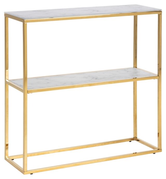 Haltafel Alisma 8211 Wit Marmer Glas 8211 Goudchroom Staal