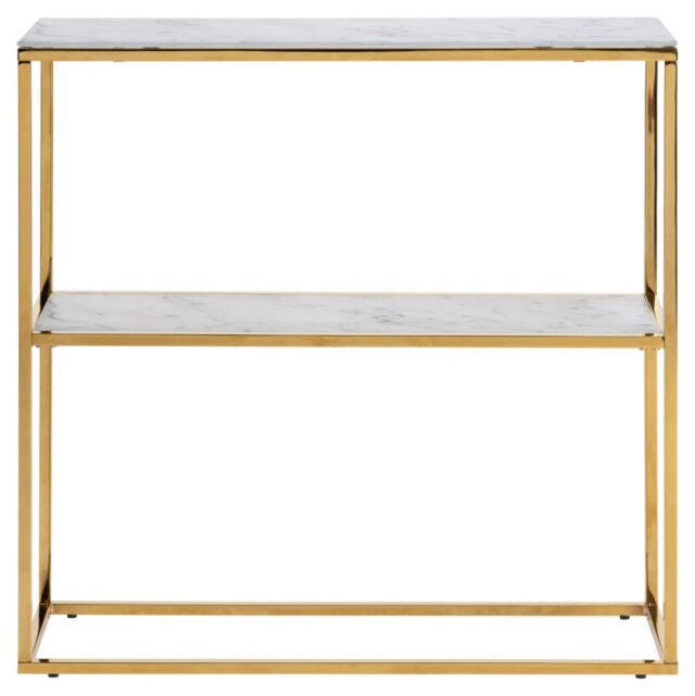 Haltafel Alisma 8211 Wit Marmer Glas 8211 Goudchroom Staal