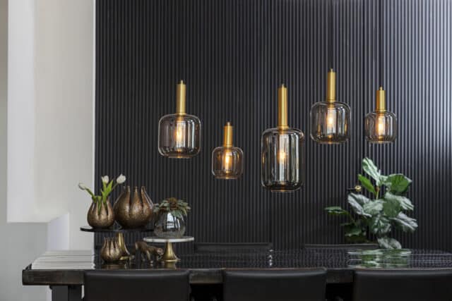 Hanglamp 5l Lekar Ant Bronze Smoked Glass