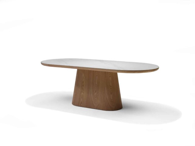 Eetkamertafel Delos 8211 Wit Deckstone 8211 220 215 100 Cm 8211 Eiken Naturel Kolomvoet