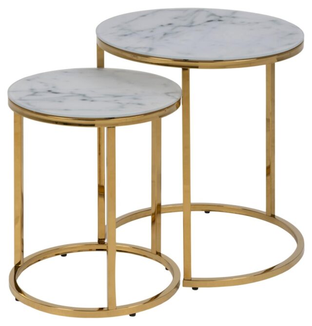 Salontafel Alisma 8211 Wit Marmer 8211 Metaal 8211 Set Van 2 Salontafel Alisma 8211 Wit Marmer 8211 Metaal 8211 Set Van 2