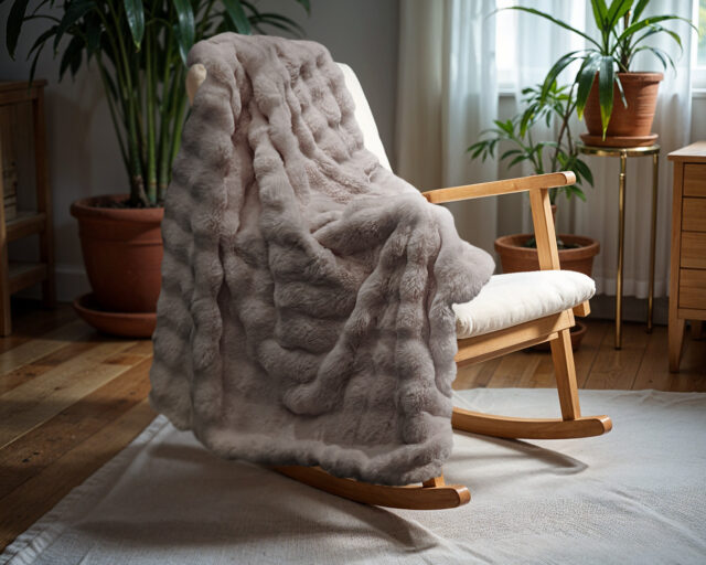 Pom Konijnenbont Plaid Taupe Roze 150 X 200