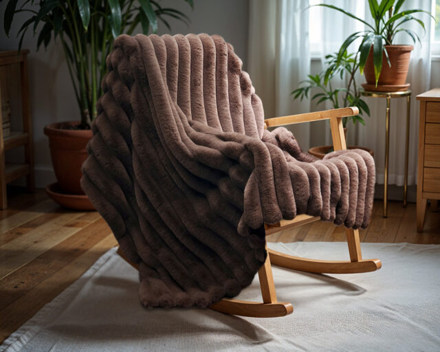 Rib Konijn Bont Plaid Taupe Grijs 150 X 200