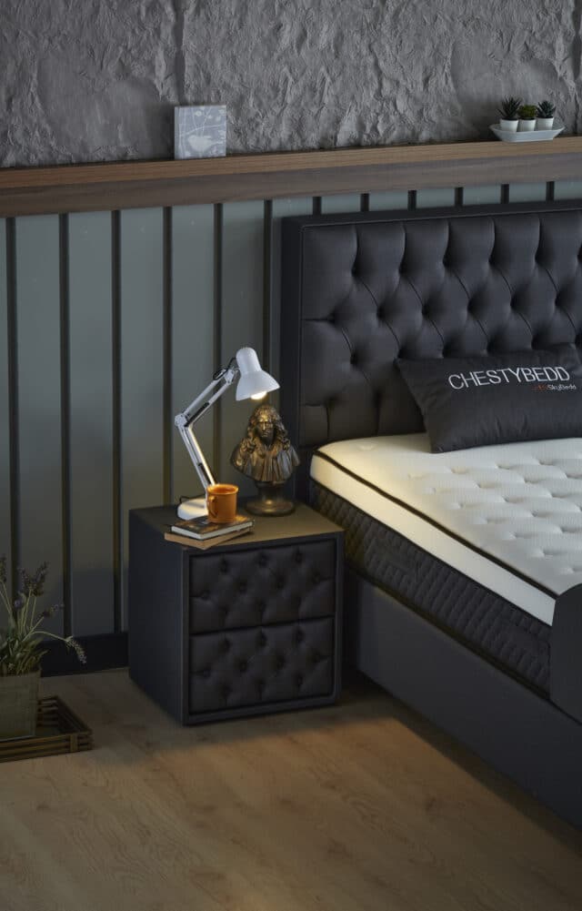 Opbergboxspring Chestybedd 8211 Stof Antraciet 8211 90 215 200 Cm