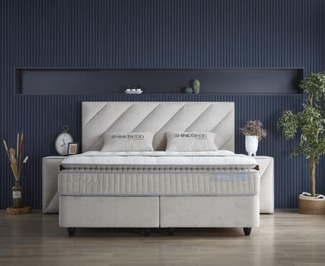 Opbergboxspring Shinebedd 8211 Stof Beige Boucle 8211 140 215 200 Cm