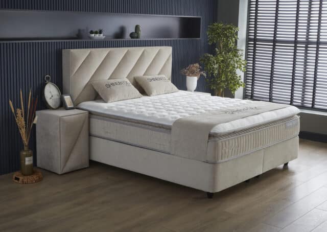 Opbergboxspring Shinebedd 8211 Stof Beige Boucle 8211 140 215 200 Cm