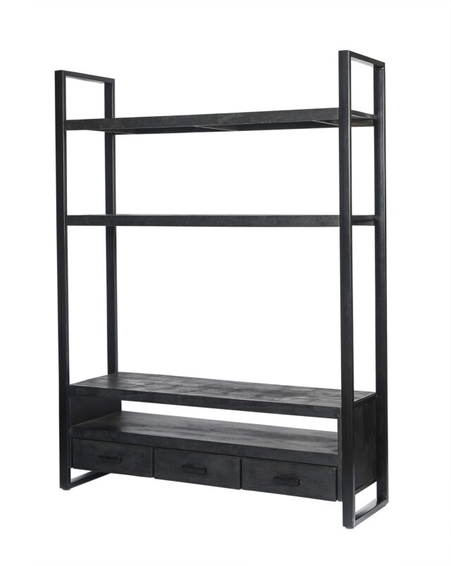 Wandmeubel Norris High 8211 Zwart Mangohout 8211 Metaal 8211 Hoogte 150 Cm