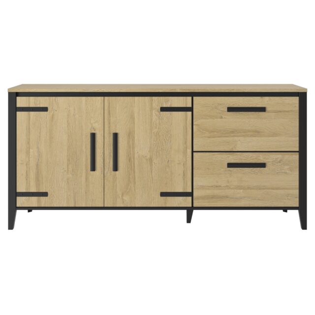 Dressoir Cork 8211 Eiken Afwerking Zwart 8211 2 Deuren En 2 Laden 8211 Lengte 190 Cm