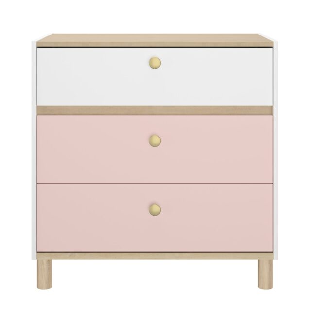 Ladekast Romy 8211 Wit Roze Licht Eiken Mdf 8211 Met 3 Lades