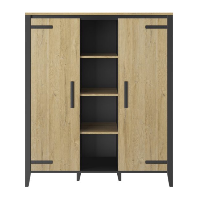 Hoge Buffetkast Cork 8211 Goud Eiken Mat Zwart Met 2 Deuren En 4 Vakken