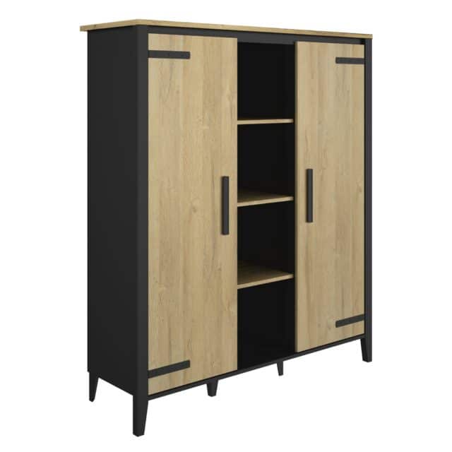 Hoge Buffetkast Cork 8211 Goud Eiken Mat Zwart Met 2 Deuren En 4 Vakken