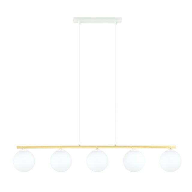 Hanglamp Allora 8211 Wit Opaal Goudkleur 8211 5 Lamps