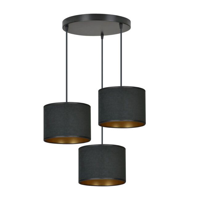 Hanglamp Hilde 8211 Zwart Metaal 8211 Fluweel Stoffen Kap 8211 Goudkleur