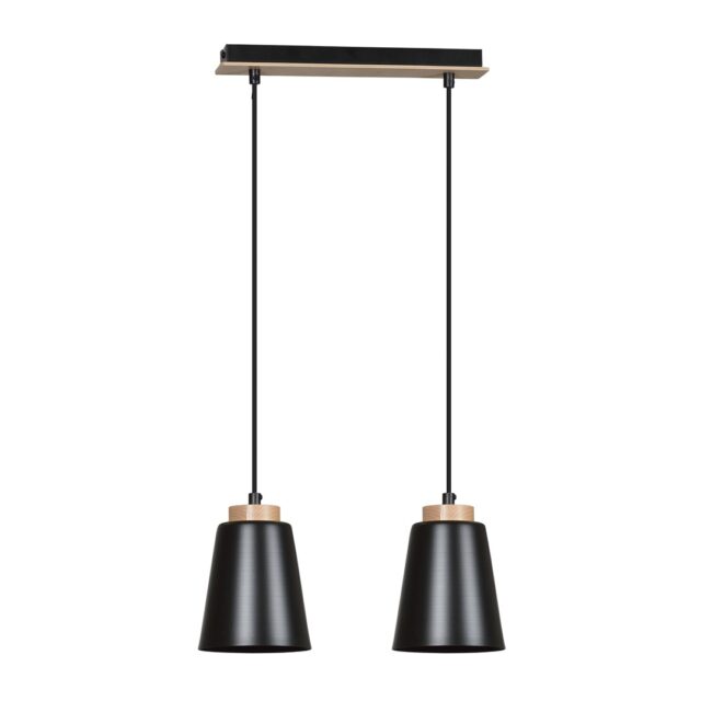 Hanglamp Bolero 8211 Zwart Metaal Hout 8211 2 Lamps