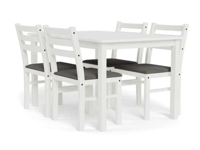 Eetkamerset Alicante 8211 Tafel En 4 Stoelen 8211 Wit Mdf 8211 Stof Lichtgrijs