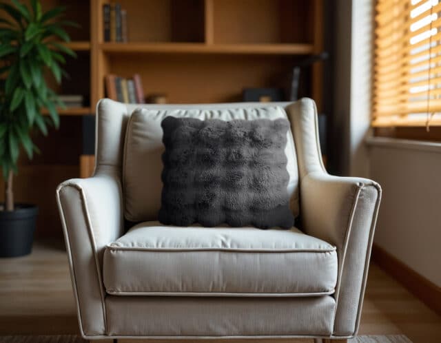 Sierkussen Pompon Konijnenbont 8211 Antraciet 8211 50 215 50 Cm