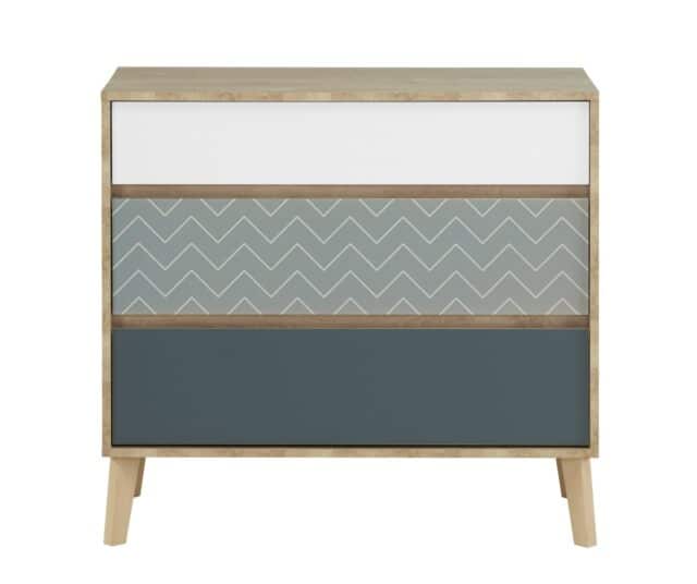 Ladekast Larvik 8211 Wit Serigrafisch Blauw 8211 Eiken Fineer 8211 Met 3 Lades