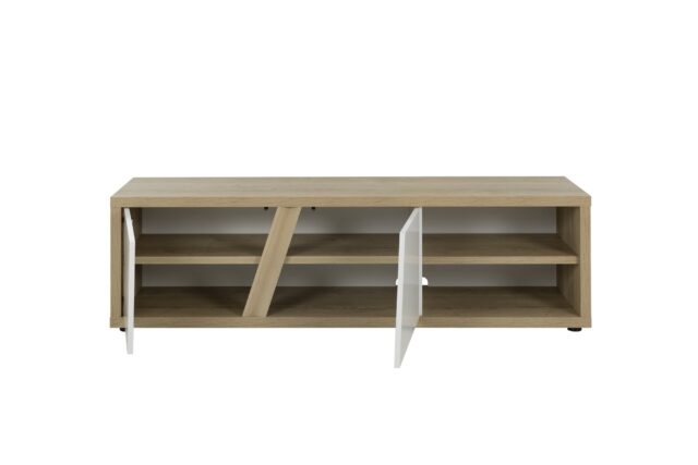 Tv Meubel Epura 8211 Silva Eiken Finish Wit Hoogglans 2 Deuren En Open Vak