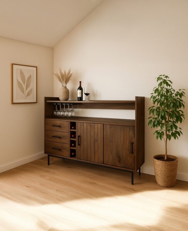 Barkast Vrijstaat 8211 Mango Bruin Walnoot 8211 160 Cm Met 2 Schuifdeuren En 3 Lades