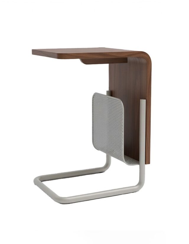 Laptoptafel Saba 8211 Bruin Mangohout Walnoor 8211 Beige Metaal 8211 Met Metalen Tijdschriftenhouder