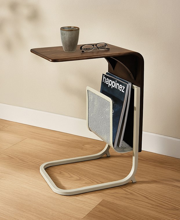 Laptoptafel Saba 8211 Bruin Mangohout Walnoor 8211 Beige Metaal 8211 Met Metalen Tijdschriftenhouder