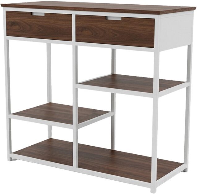 Haltafel Montserrat 8211 Bruin Mangohout Walnoot 8211 Beige Frame 8211 Met 2 Lades En 3 Legplanken