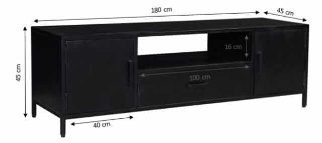 Tv Dressoir Kala 8211 Massief Mangohout En Gecoat Zwart Staal 8211 180 Cm