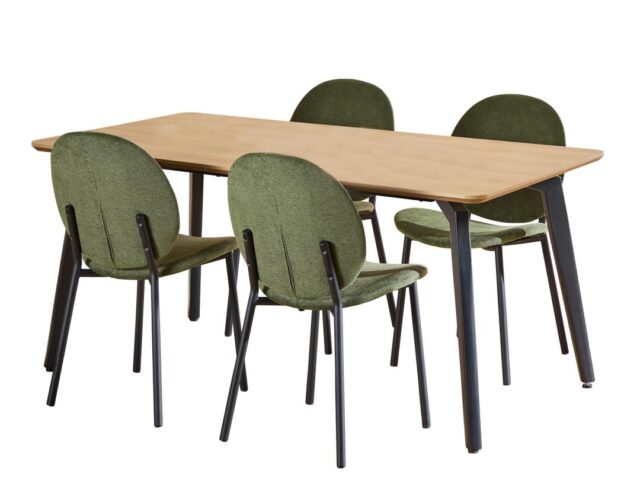 Eethoek Cadiz 8211 Eiken Look Melamineblad 8211 Stoelen Stof Mosgroen 8211 Metaal 8211 Tafel En 4 Stoelen