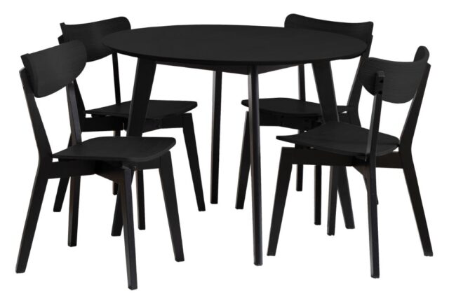 Eethoek Roxby 8211 Zwart Eiken Fineer 8211 Rubberhouten Poten 8211 105 76 Cm 8211 Tafel En 4 Stoelen