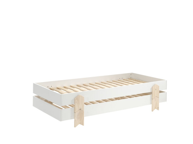 Deze Modulo Combinatie Bestaat Uit 2 Witte Modulo Bedden 90 X 200 Cm Met Massieve Poten In De Vorm Van Een Pijl