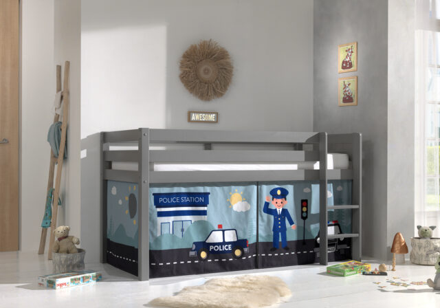 Deze Pino Combinatie Bestaat Uit Een Grijze Pino Hoogslaper En Een Politie Speelgordijn