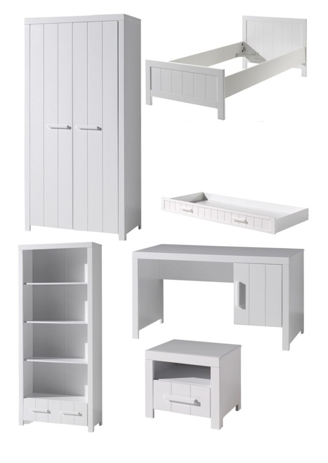 Deze Erik Combinatie In Wit Bestaat Uit Een Bed 90 215 200 Met Bijhorend Rolbed Nachtkastje 2 Deurs Kleerkast Bureau En Boekenrek