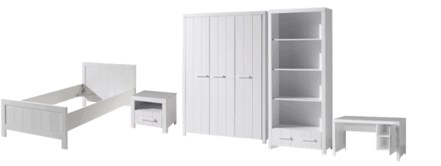 Deze Erik Combinatie In Wit Bestaat Uit Een Bed 90 215 200 Met Bijpassend Nachtkastje 3 Deurs Kledingkast Bureau En Boekenkast