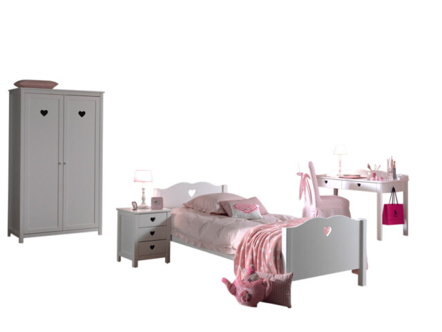 Deze Amori Combinatie Bestaat Uit Een Bed 90 X 200 Cm Een Lattenbodem Met Kader Een Nachtkastje Een 2 Deurs Kledingkast En Een Bureau