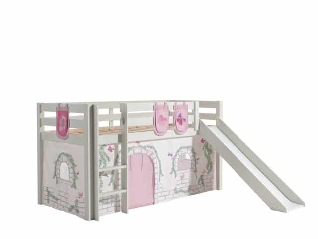 Deze Pino Combinatie Bestaat Uit Een Witte Pino Hoogslaper Met Glijbaan Een Speelgordijn Birdy En 3 Zakjes Birdy