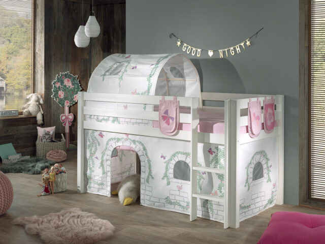 Deze Pino Combinatie Bestaat Uit Een Witte Pino Hoogslaper Een Speelgordijn Birdy Drie Zakjes Birdy En Een Tunnel Birdy