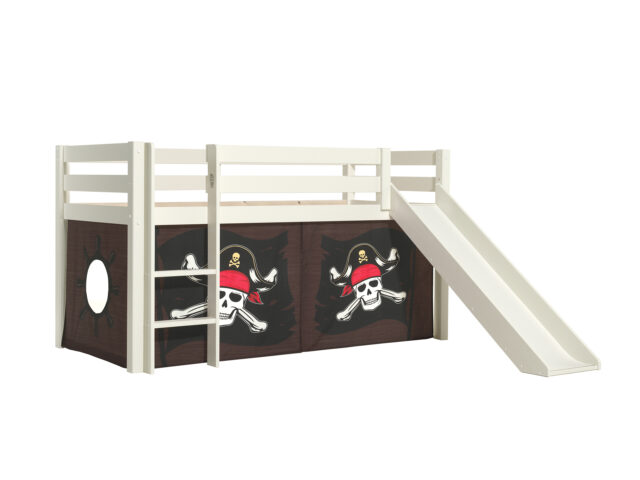 Deze Pino Combinatie Bestaat Uit Een Witte Pino Hoogslaper Met Glijbaan En Een Speelgordijn Caribische Piraten