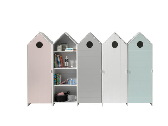 Deze Casami Combinatie Bestaat Uit 5 Kasten 4 Kastjes Met Witte Grijze Roze En Mintgroene Deuren En 1 Open Kast