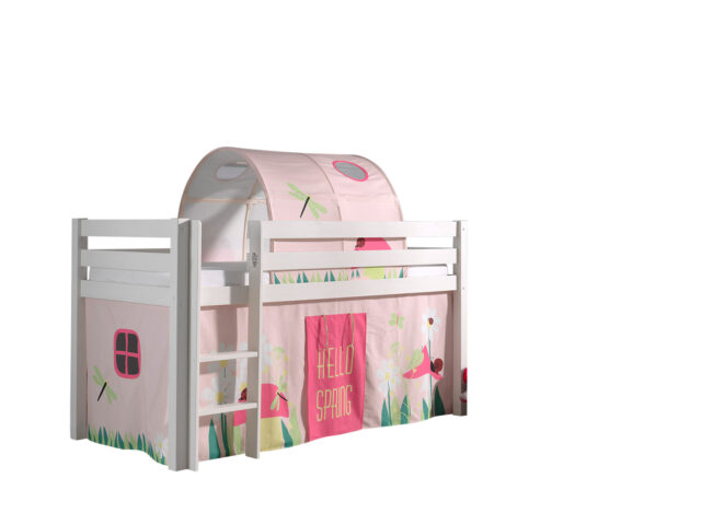 Deze Pino Combinatie Bestaat Uit Een Witte Pino Hoogslaper Een Speelgordijn Spring En Een Tunnel Spring